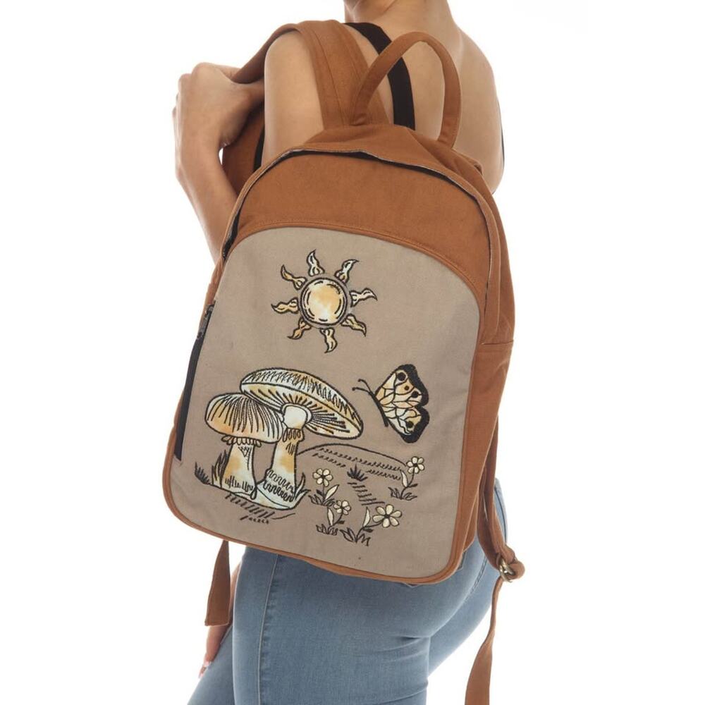 Mushroom Clay Hippie Retro 100% Cotton Tie-Dye Embroidery Patch Backpack